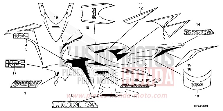 MARK/STRIPE (5) for CBR1000RR Fireblade PEARL SPENCER BLUE (PB308XA) from 2011